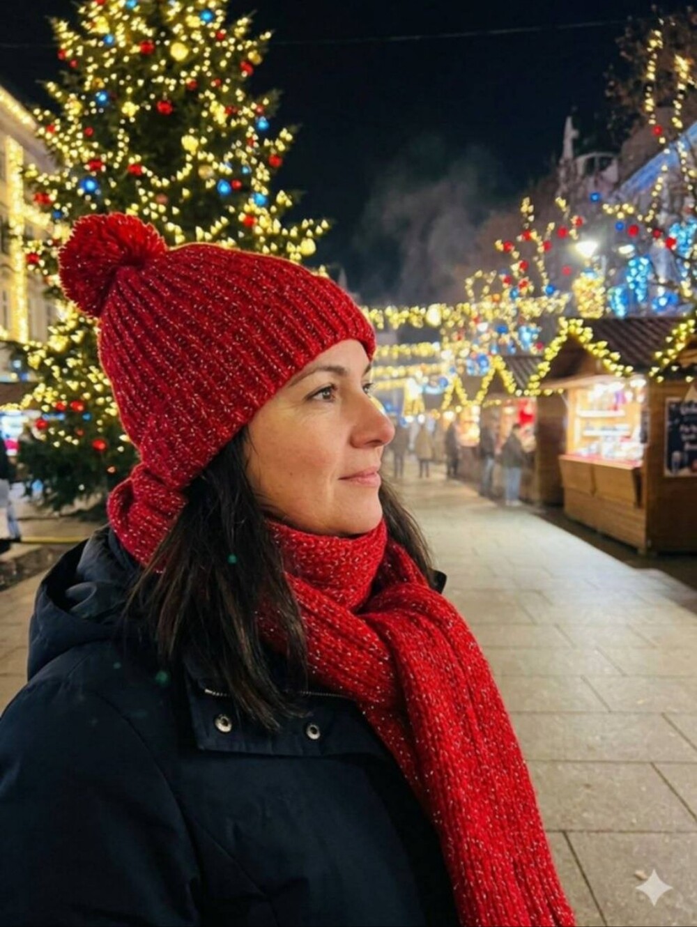 Red Sparkle Knit Beanie and Scarf Set - Holiday Winter Warmth